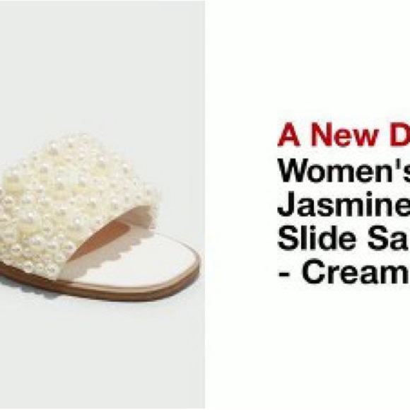 Women's Jasmine Pearl Slide Sandals with Memory Foam Insole - A New Day™ Cream - Picture 3 of 5